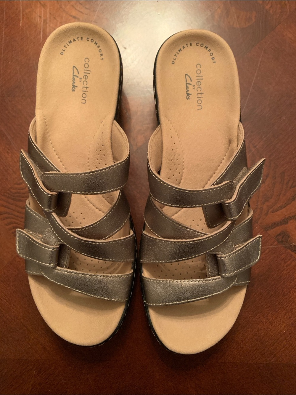 Clarks Collection Metallic Bronze Comfort Slide Sandals - Size 6.5 US. NWT